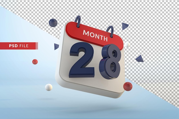 Kalender nummer 28 geïsoleerde sjabloon 3d render