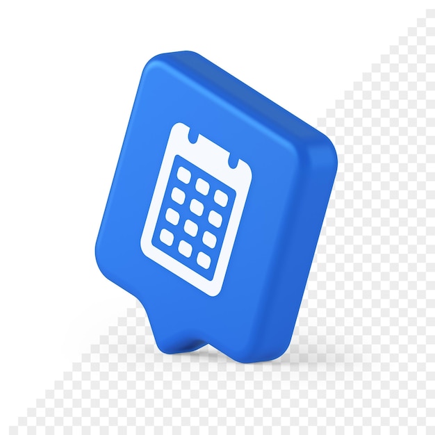 Kalender web app knop ontwerp agenda vergadering deadline tijdbeheer 3D-realistische tekstballon pictogram