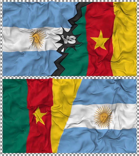 Kameroen versus Argentinië Halve gecombineerde vlag Cloth Bump Texture 3D Rendering