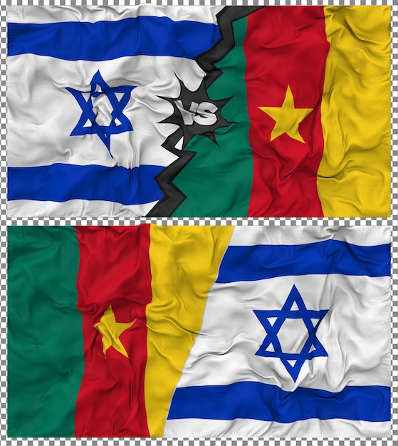 Kamerun przeciwko Izraelowi Półkombinowana flaga Cloth Bump Texture Rendering 3D
