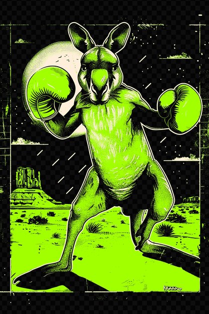 PSD kangaroo boxing with a desert background poster design with psd art design concept poster banner