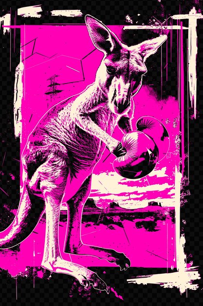 Kangaroo boxing con uno sfondo nel deserto poster design con psd art design concept poster banner