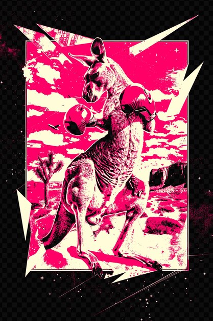 PSD kangaroo boxing with a desert background poster design with psd art design concept poster banner