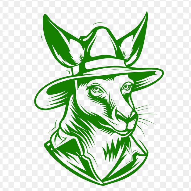 PSD a kangaroo wearing a green hat with a green hat on it