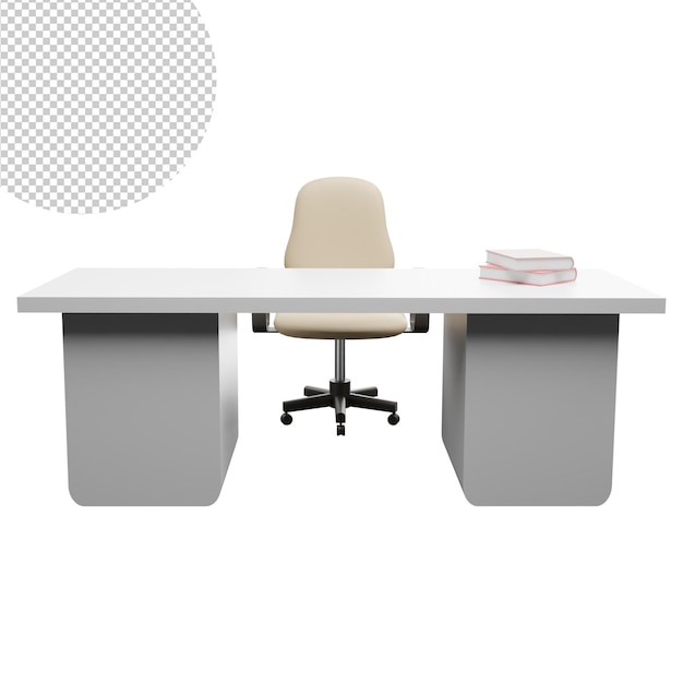 Kantoor tafel met boek 3d-rendering illustratie stoel kantoor gratis tansparent achtergrond