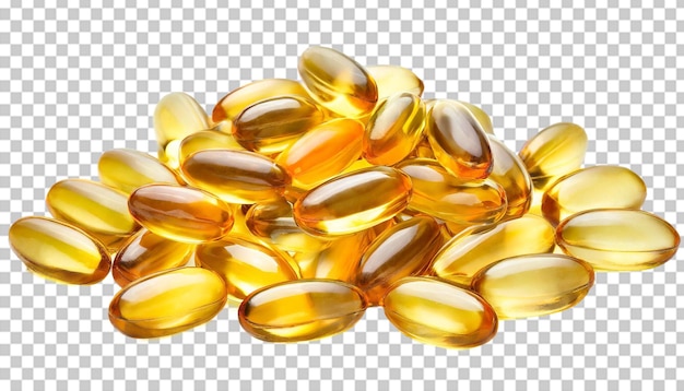 Kapsułki oleju rybiego Omega 3 izolowane na przezroczystym tle