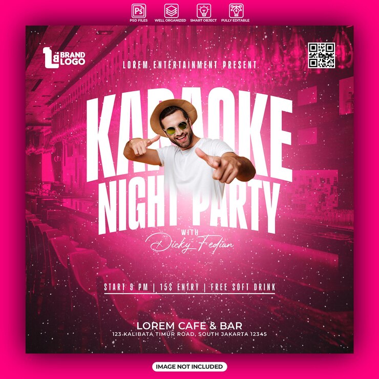 Karaoke night party poster or social media post template