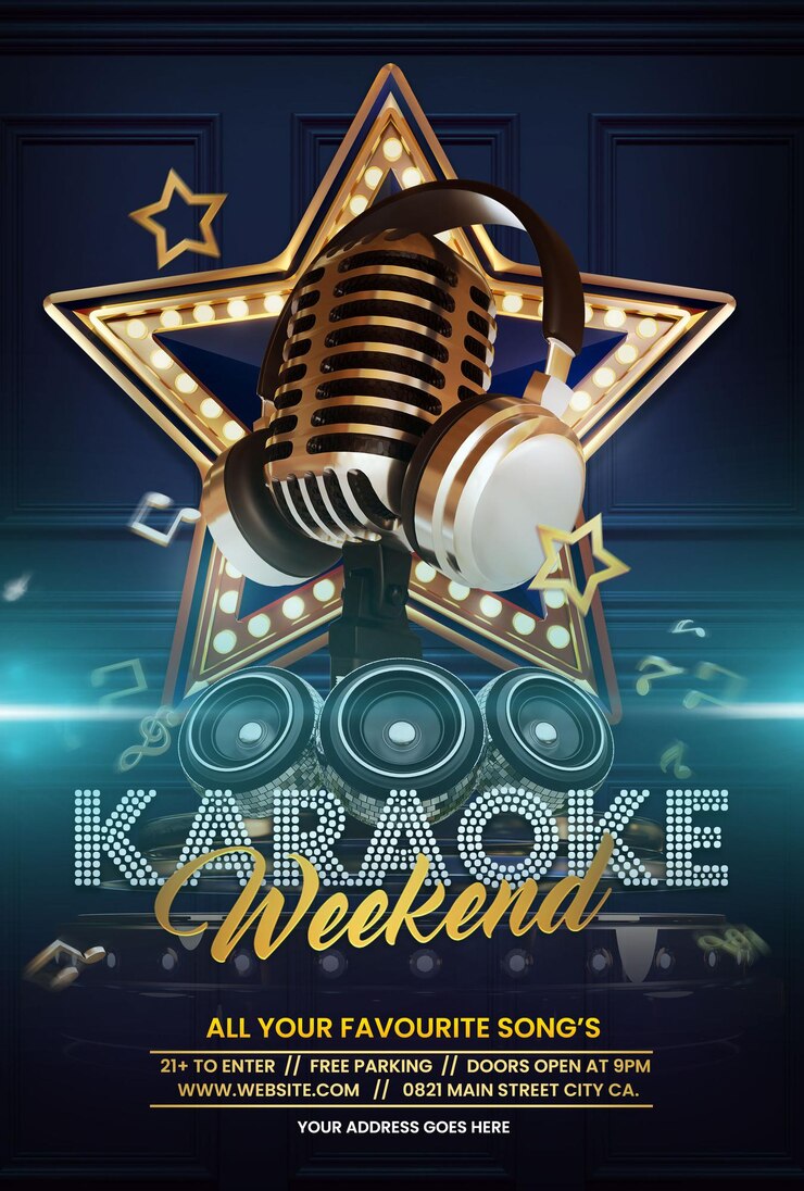 PSD karaoke weekend party lub szablon ulotki z pokazem podcastów