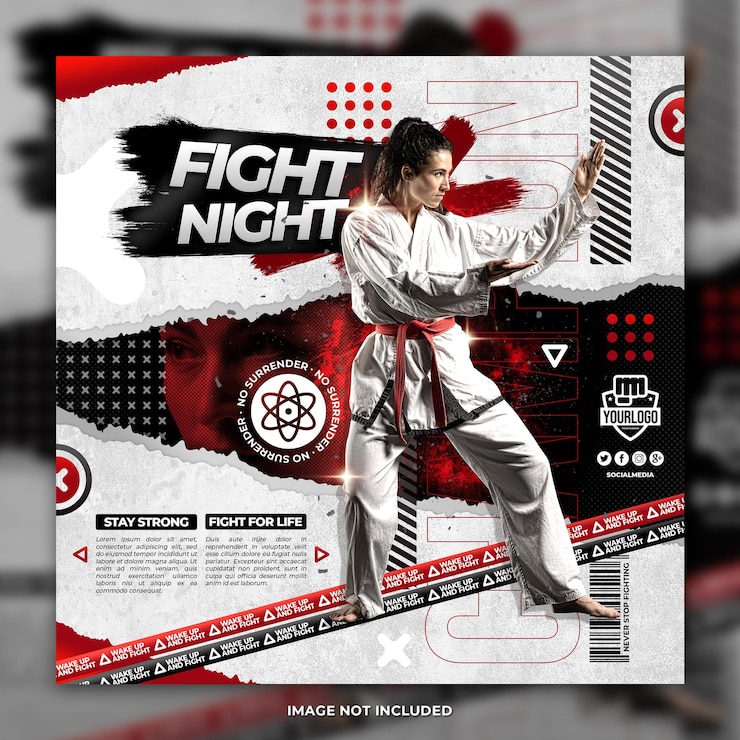 PSD karate athlete young girl flyer social media post template