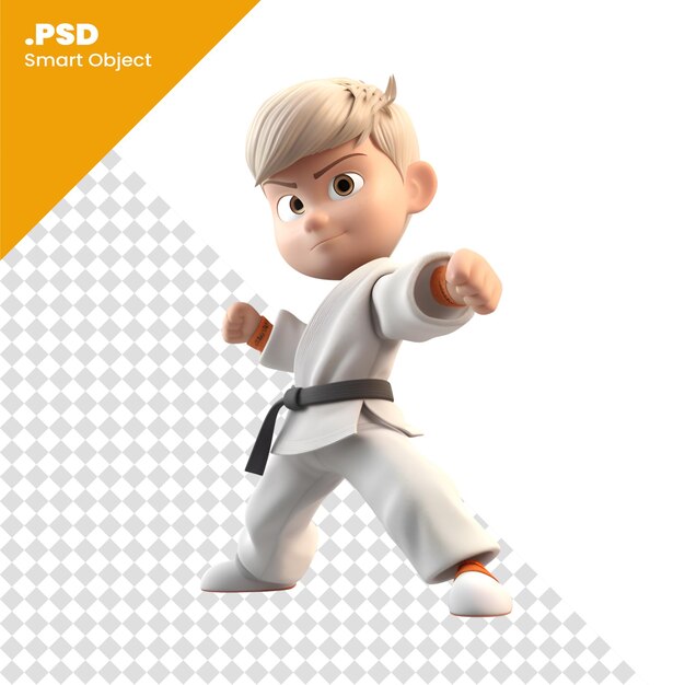 PSD ragazzo di karate isolato su sfondo bianco modello psd di rendering 3d