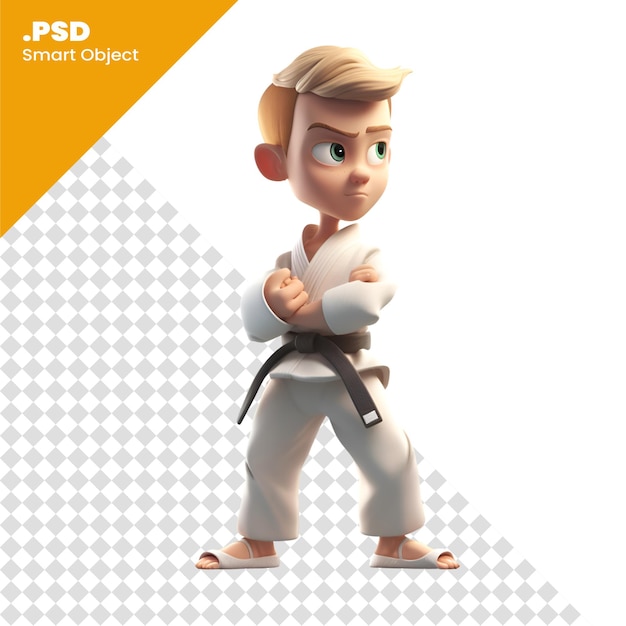 PSD karate boy isolated on a white background 3d rendering psd template