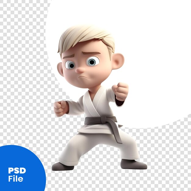 Karate boy on a white background isolated 3d image psd template