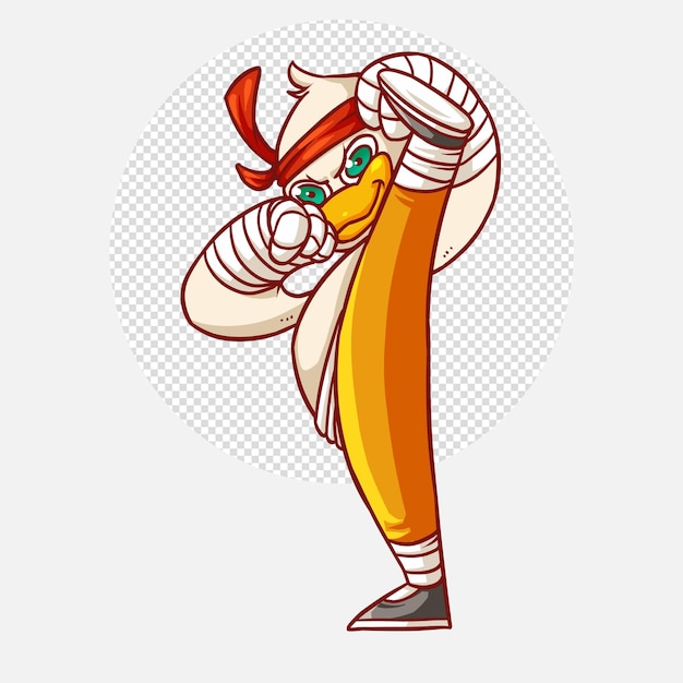 PSD karate duck striking a pose animal mascot design character cartoon