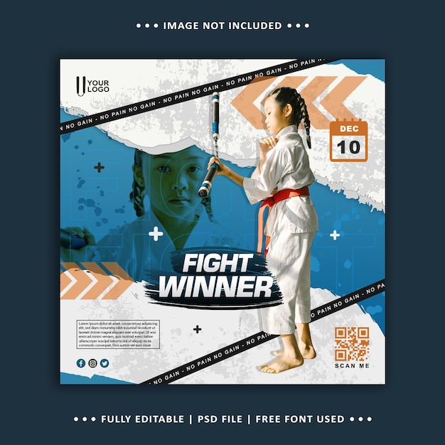 karate kid fight flyer social media post template blue white background premium psd