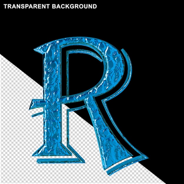 PSD karbowane niebieskie litery widok z przodu litera r