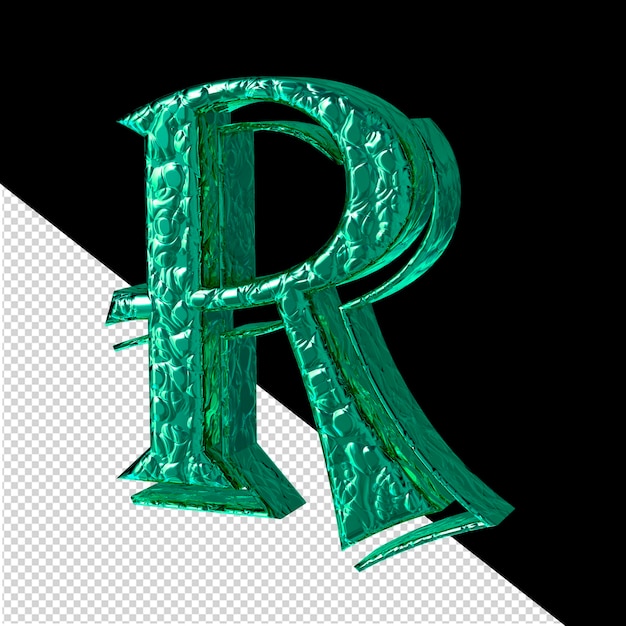 PSD karbowany turkusowy symbol 3d, widok z prawej strony, litera r