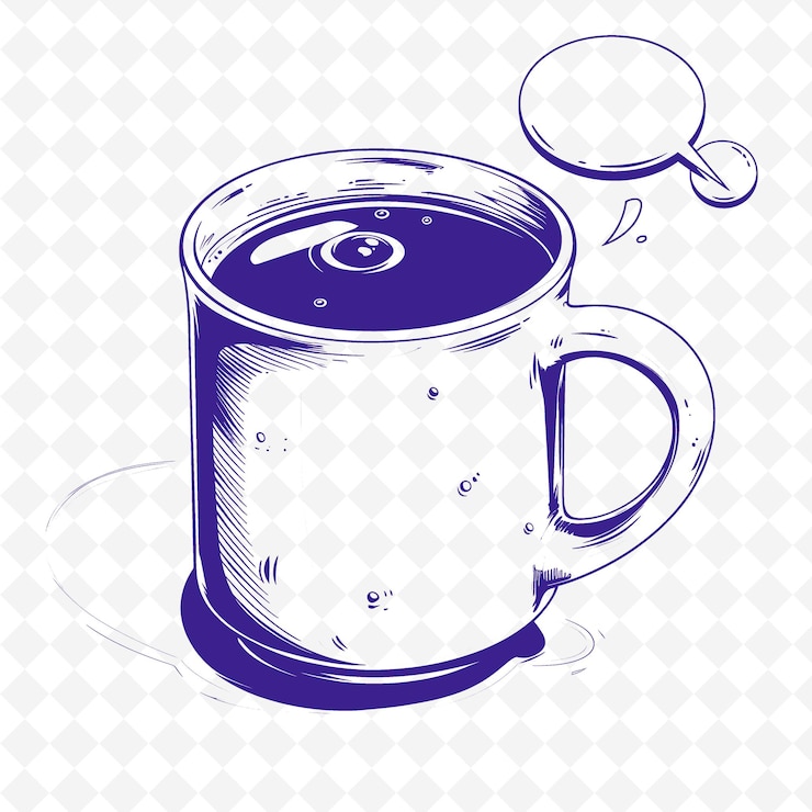 PSD karikaturowy kubek do kawy z czarno-białym szkicem i płaskim rysunkiem ilustracji fe png