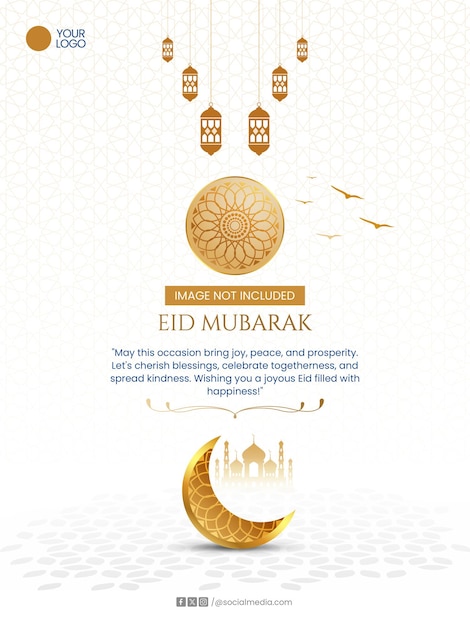 Karta świętowania Eid Mubarak z złotymi dekoracjami