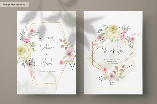 PSD karta zaproszenie na ślub z pięknym ręcznie rysowane kwiatowy