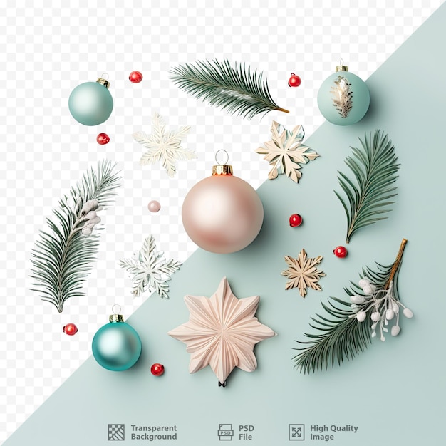 PSD kartka świąteczna z choinką i dekoracjami.