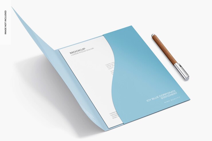 PSD karton belge klasörü mockup, sol görünüm