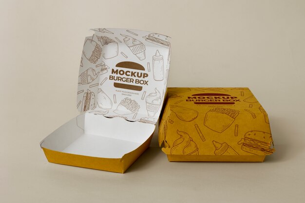 Kartonnen hamburgerdoos verpakking mock-up ontwerp