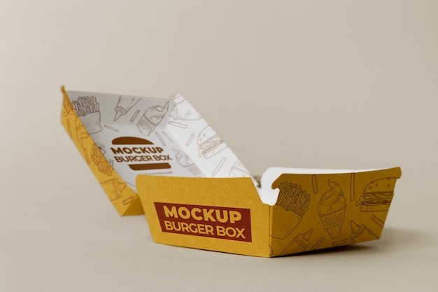 PSD kartonnen hamburgerdoos verpakking mock-up ontwerp