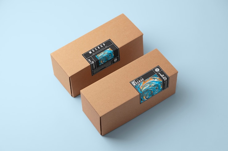PSD kartonnen verpakking met mock-up van veiligheidsstickers