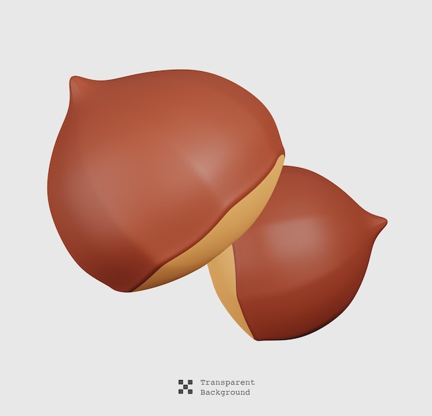 PSD kastanje geïsoleerd. noten, zaden en granen minimale cartoon icoon. 3d geef van vegetarische organisch terug