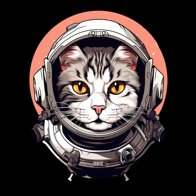 Kat astronaut kunst illustraties voor stickers tshirt ontwerp poster enz.