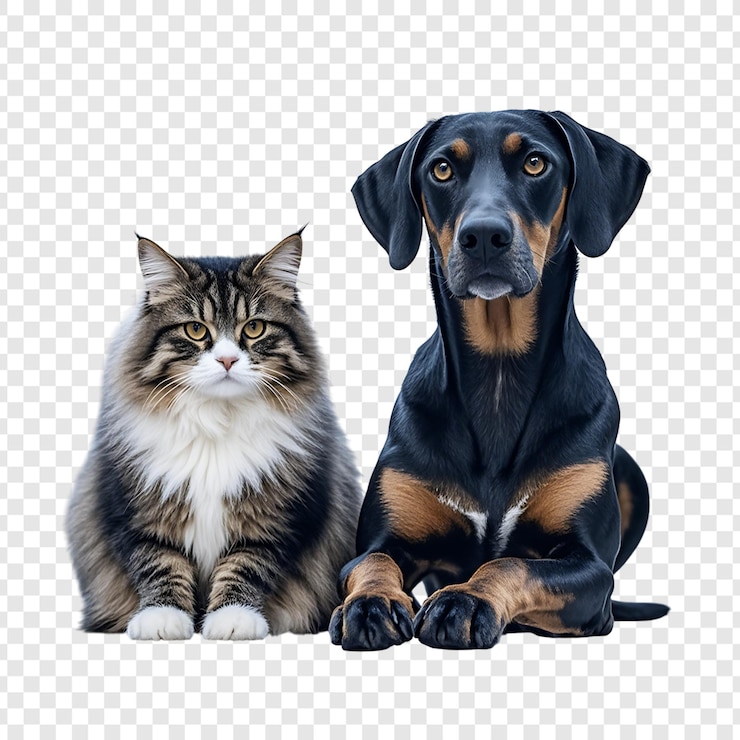 PSD kat en hond geïsoleerd op een doorzichtige achtergrond