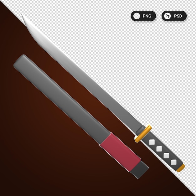 Katana Cultural Artefacts 3D Icon Pack ingesteld voor banner- en UXUI-ontwerp