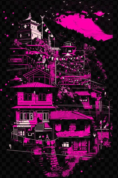 PSD kathmandus thamel with trekker street scene gear shops praye psd vector tshirt tattoo ink scape art