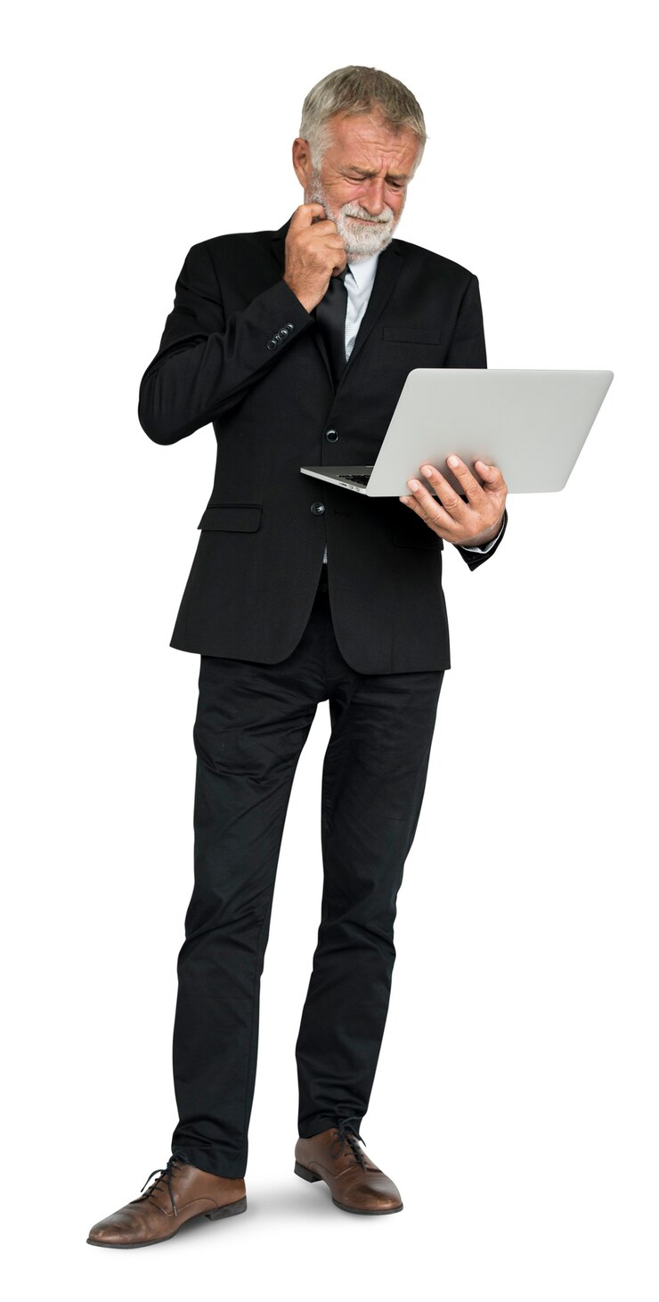 PSD kaukaski biznes man sfrustrowany laptop concept