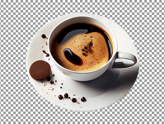 PSD kawa espresso w filiżance z talerzem na przezroczystym tle