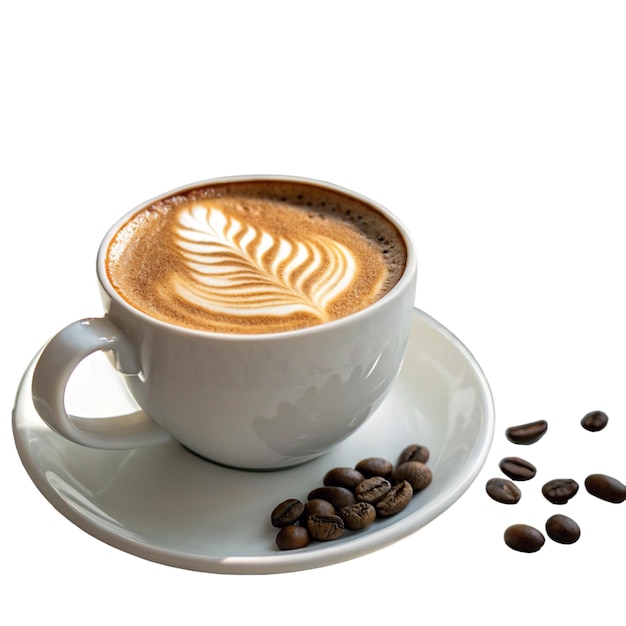 Kawa latte w białym kubku z sztuką