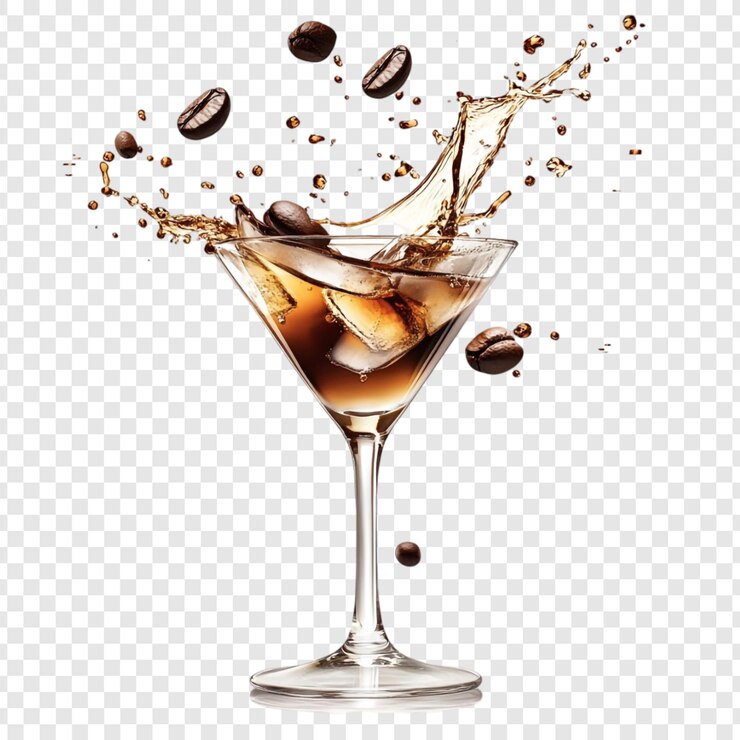 PSD kawa martini cocktail splash lodowy espresso martini z ziarnkami kawy