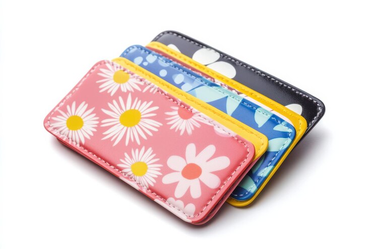 PSD kawaii cardholders with fun prints isolated on transparent background