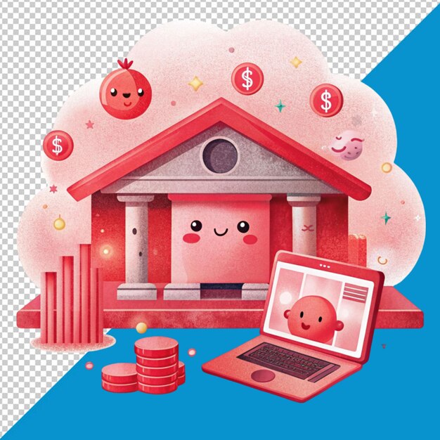 PSD kawaii cartoon bank on transparent background