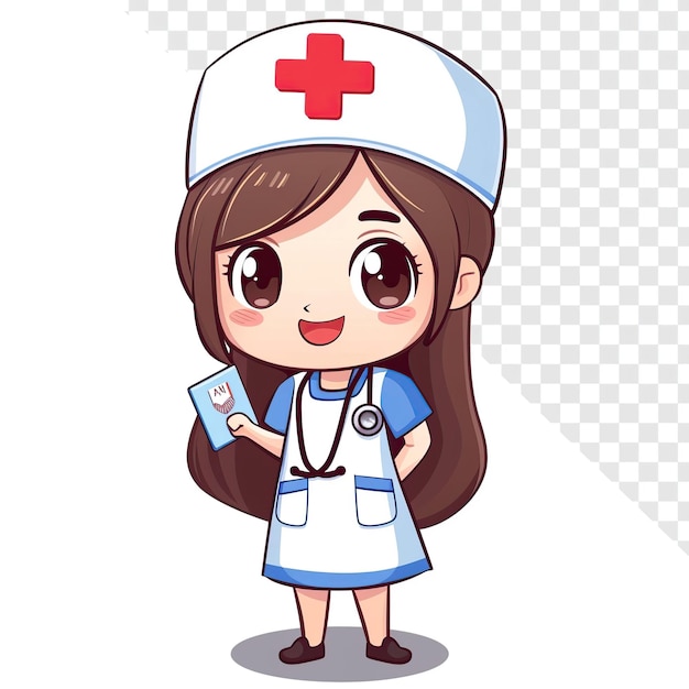 PSD kawaii cartoon nurse character full body on transparent background