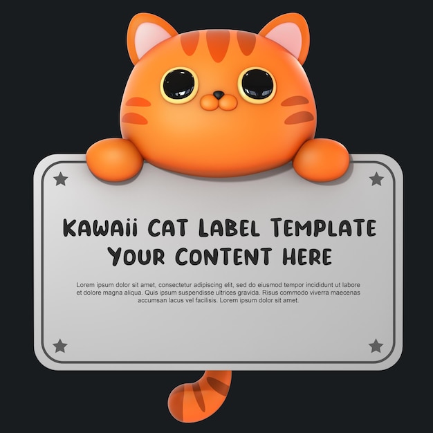 Kawaii ładny kot 3d szablon etykiety render