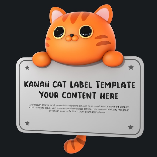 Kawaii ładny kot 3d szablon etykiety render