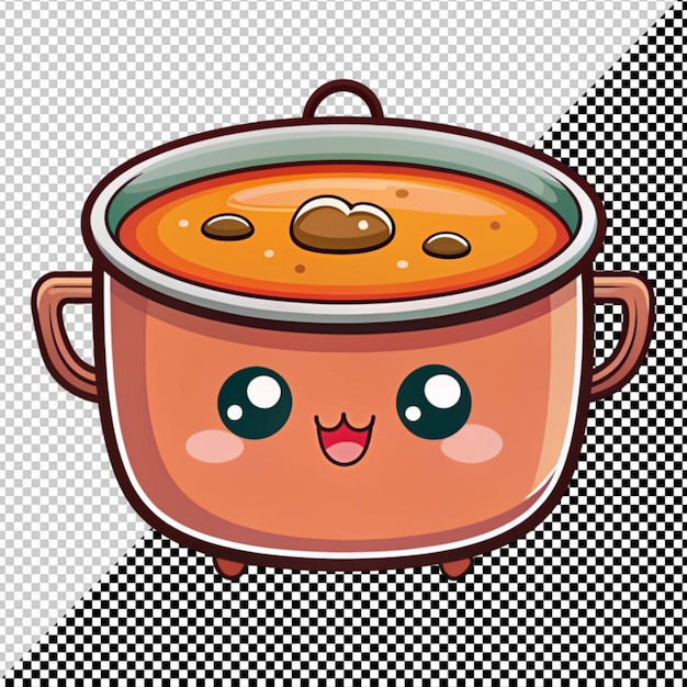 PSD kawaii soup pot vector on transparent background