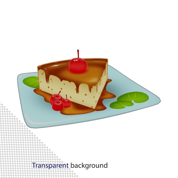 PSD kawałek ciasta z wiśnią na talerzu wysokiej jakości renderowania 3d