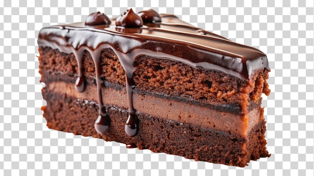 PSD kawałek dekadentnego ciasta czekoladowego z deszczem ganache odizolowanym na przezroczystym tle