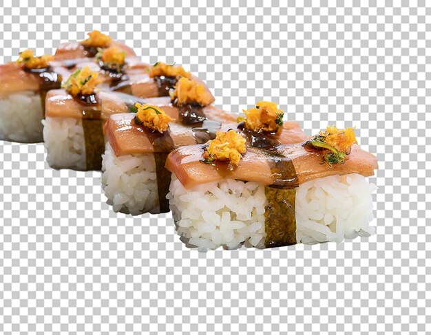 PSD kawałki sushi z brązowego ryżu w rozmiarze ugryzienia z wędzonym łososiem