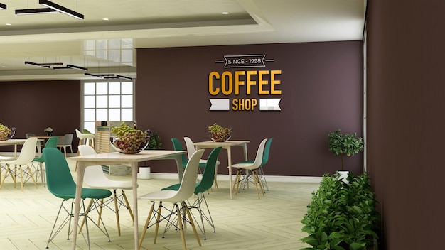 Kawiarnia Znak ścienny Logo Makieta W Sali Konferencyjnej Kawiarni Lub Restauracji