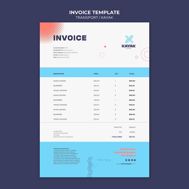 Kayak transport invoice template