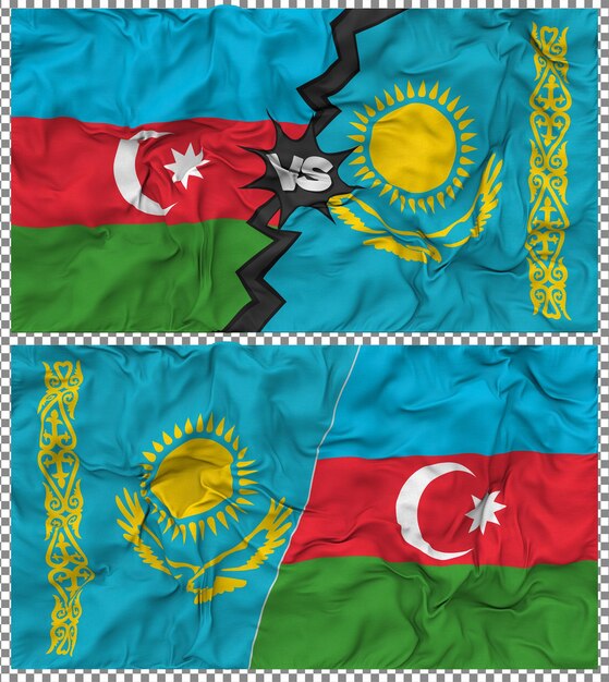Kazakhstan vs Azerbaijan Half Combined Flag Cloth Bump Texture 3D Rendering