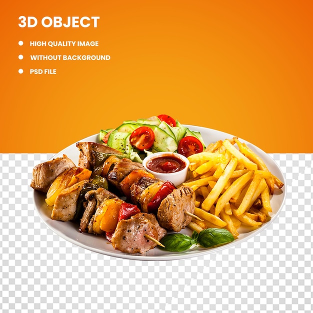 Kebab Barbecue Top view smakelijke kip kebab op houten servering Vlam gegrild vlees